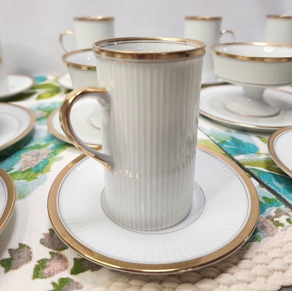 Fitz & Floyd Classique d'Or Buff Gold-Trimmed Espresso/Tea Dessert Set - Picture 1 of 16